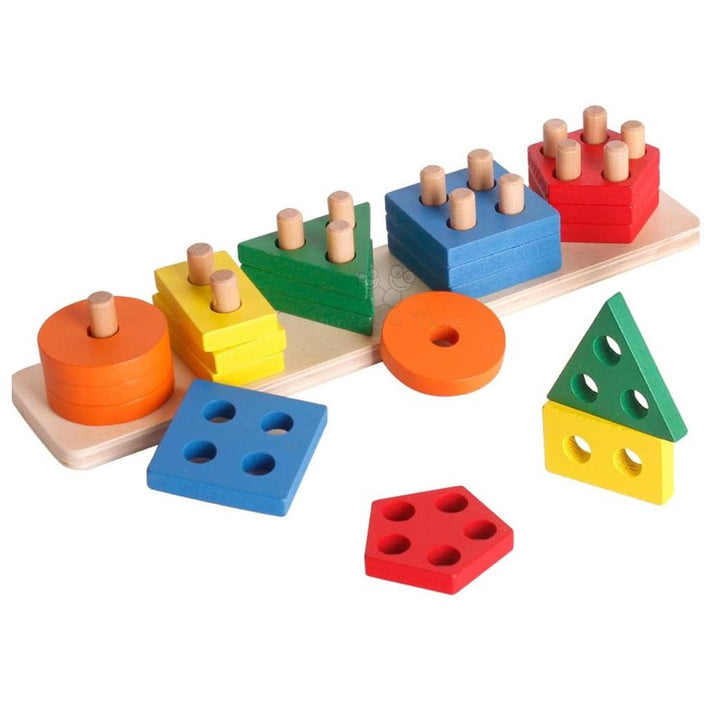 5 Column Geometric Shape Sorter Stacking Puzzle | 26 Pieces