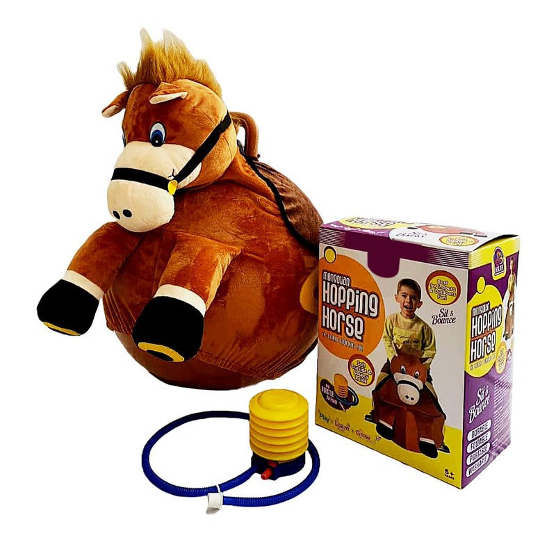 Bouncing Hopping Horse Ball Toy with Foot Pump, Soft Exterior for Indoor Play | Brown