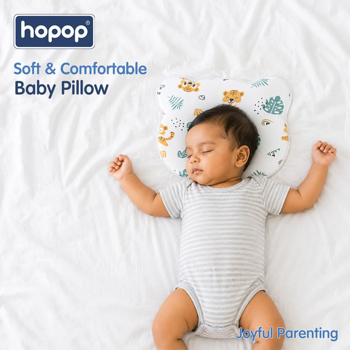 Hopop Soft & Comfortable Microfiber Baby Pillow | Fluffy Sleeping Pillow with Cover - Tiger Print