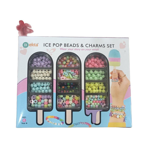 Ekta Ice Pop Beads & Charms Set | DIY Jewellery Making Kit with Alphabets Bead