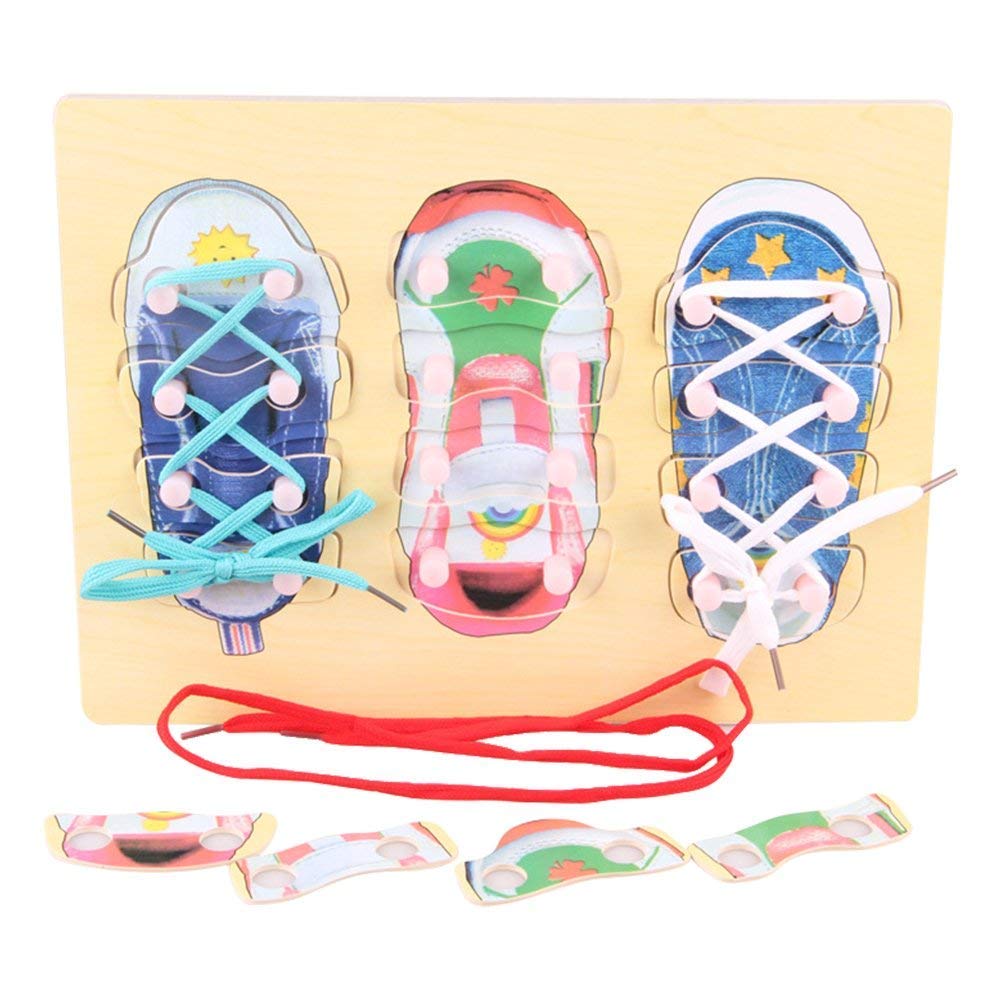 FunBlast Wooden Shoe Lace Tying Board | Learn to Tie Shoelaces Educational Toy for Kids