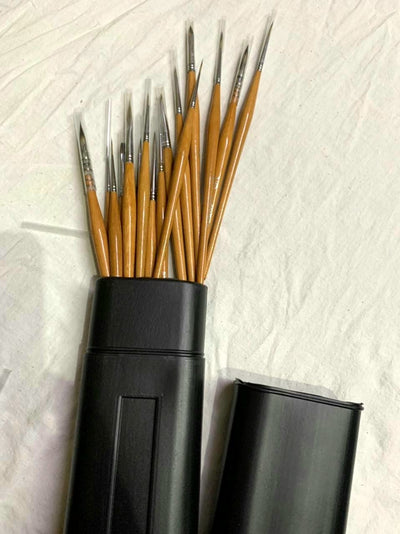 Set of 16 Synthetic Wood Paint Brushes | Miniliners, Miniature and Detailer