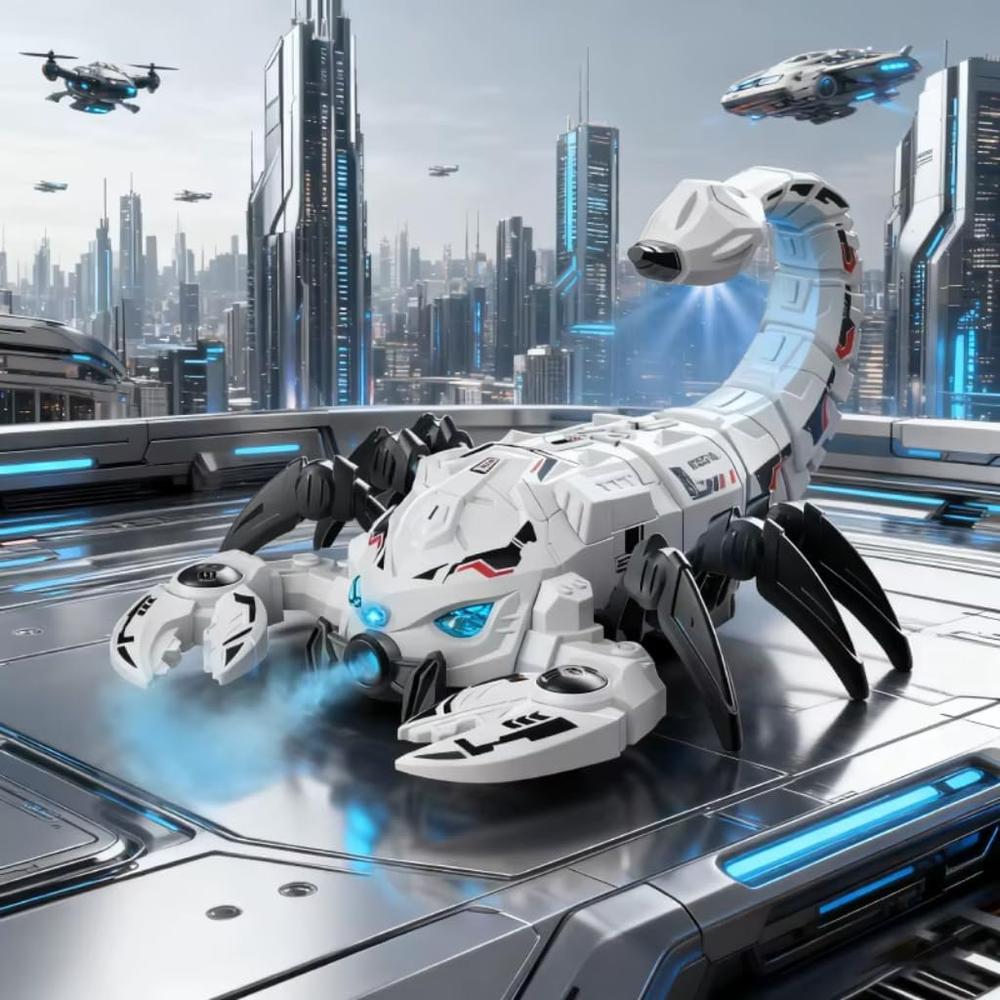 Remote Control Spray Scorpion - Robot with Water Mist Smoke, Lights, Music & Moving Joints (Grey)
