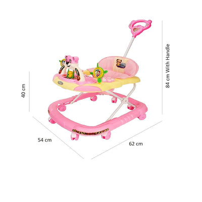 Baby Musical Foldable & Height Adjustable Walker with Parental Handle (Pink)