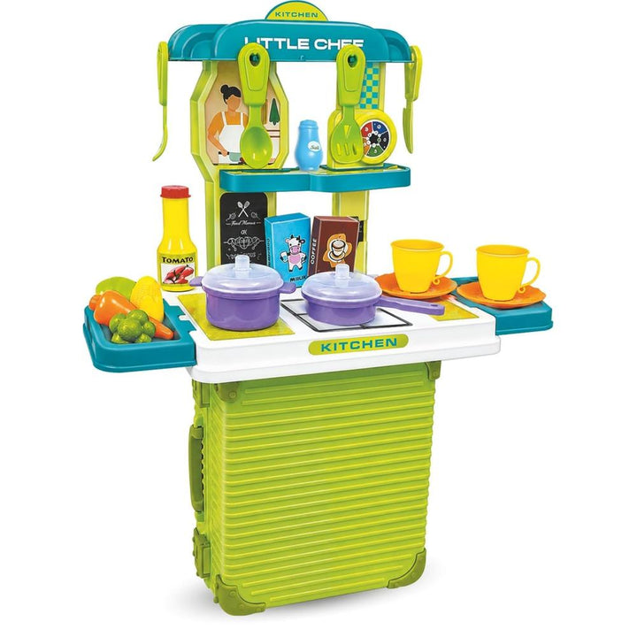 Mamma Mia 2 in 1 Kitchen Play Set & Trolley Suitcase Toy Green | Pretend Cooking Role-Play Set for Kids