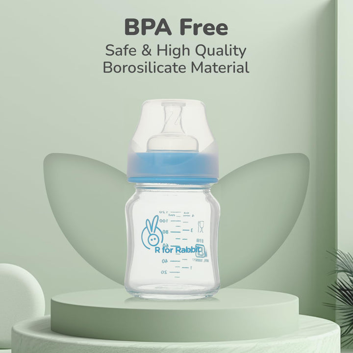 R for Rabbit Glass Feeding Bottle 120ml - Lake Blue