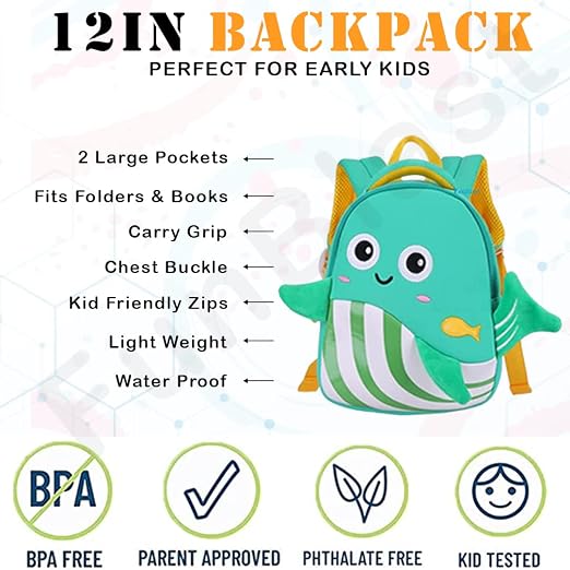 FunBlast Cute Whale Print Shoulder Bag for Kids – Cartoon School Bag for Preschool, Picnic & Travel