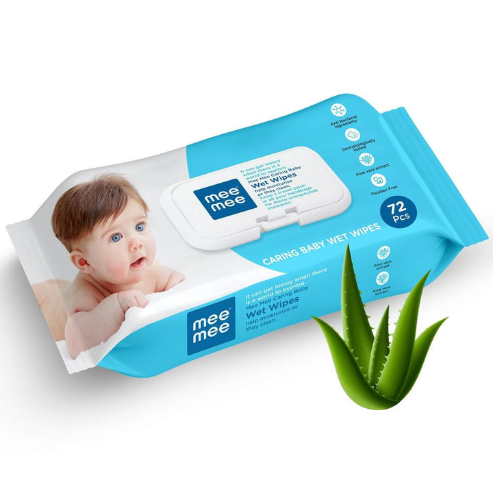 Mee Mee Caring Baby Wet Wipes With Aloe Vera Extracts (72 pieces) | Parabens Free