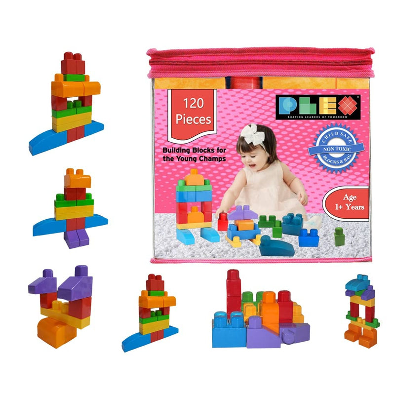 Building & Construction Blocks Educational Toy (Pink Bag - 120 Pieces)