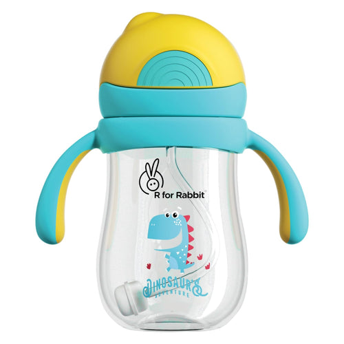 R for Rabbit Tritan Dino Straw Sipper Bottle for kids 320 ml - Yellow Blue