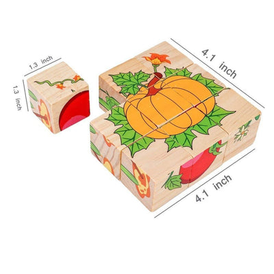 Return Gifts (Pack of 3,5,12) 3D 6 Face Animal Block Puzzle 6 in 1 Wooden Cube Jigsaw Toys (Vegetables)