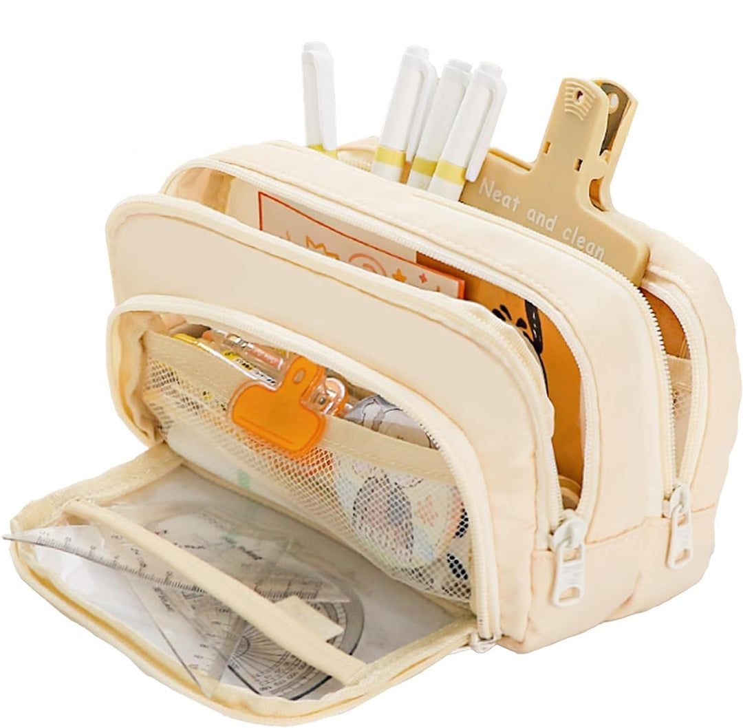 FunBlast Canvas Large Capacity Pencil Case - Double Zipper Portable Pencil Pouch