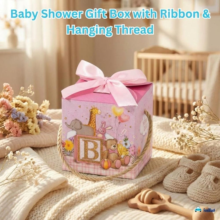 FunBlast Baby Shower Gift Boxes | Paper Folding Gift Boxes with Ribbon & Hanging Thread | Pack of 10