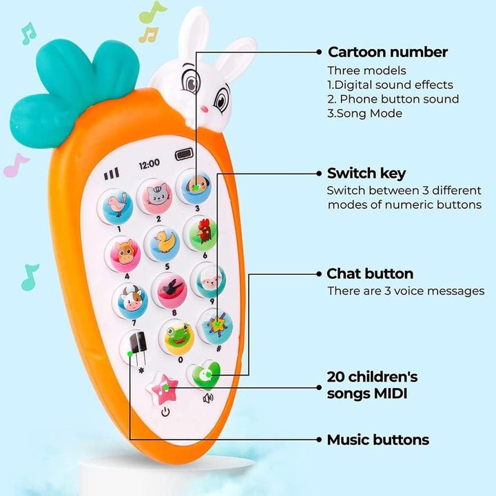 Battery Operated Rabbit Mobile Phone Toy with Sound and Lights Features