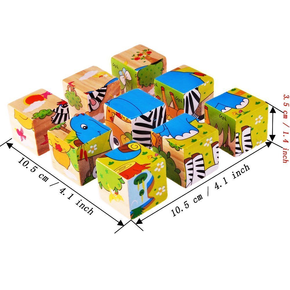 Return Gifts (Pack of 3,5,12) 3D 6 Face Animal Block Puzzle 6 in 1 Wooden Cube Jigsaw Toys (Zoo Animals)