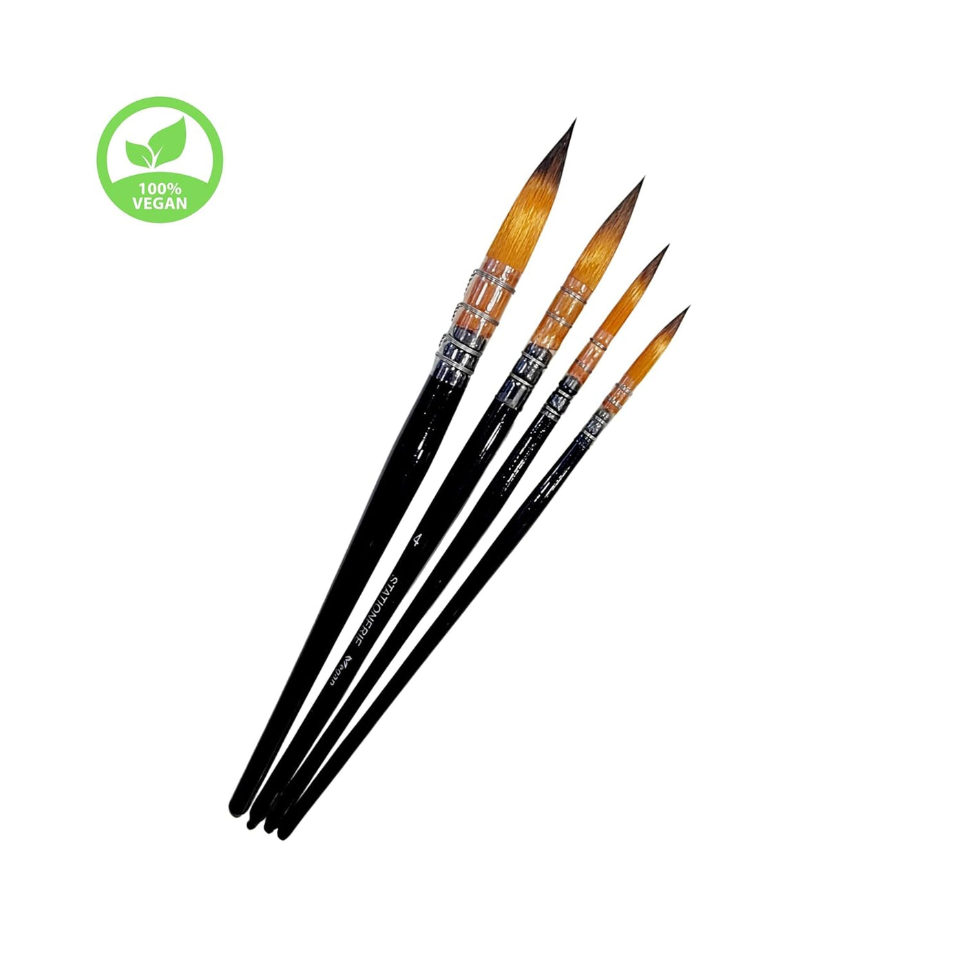 Set of 4 Synthetic Vegan Paint Brushes | Handmade Quill, Mop, Wash | Wood | Flamingo Pink