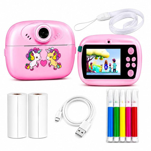 Kids Instant Print Digital Camera | DIY HD Camera with Black & White Printing, 2.4" IPS Screen & Rechargeable Battery