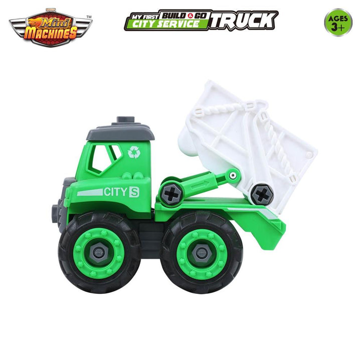Scoodle Mini Machines My First Build & Go City Service Truck Toy - Pull Back Vehicle for Kids