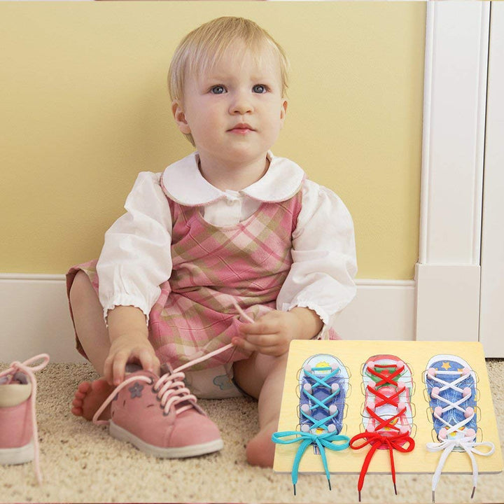 FunBlast Wooden Shoe Lace Tying Board | Learn to Tie Shoelaces Educational Toy for Kids