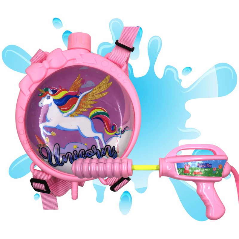 Holi Pichkari Water Blaster with Back Holding Tank Water Capacity 1 Liters | Spray Squirt Pistol Pump Water Play Toy | Unicorn Theme