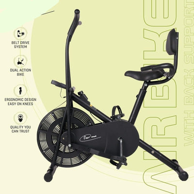 FC-110 BH Air Bike Exercise Cycle with Moving or Stationary Handle | with Back Support Seat & Side Handle for Support | Adjustable Resistance with Cushioned Seat | Fitness Cycle for Home
