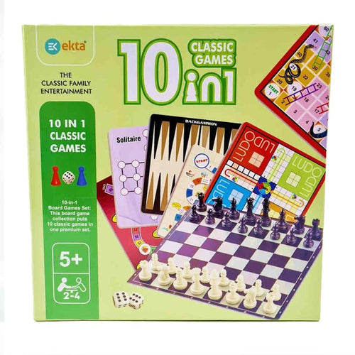 Ekta 10-in-1 Classic Board Games Set (2-4 Players)