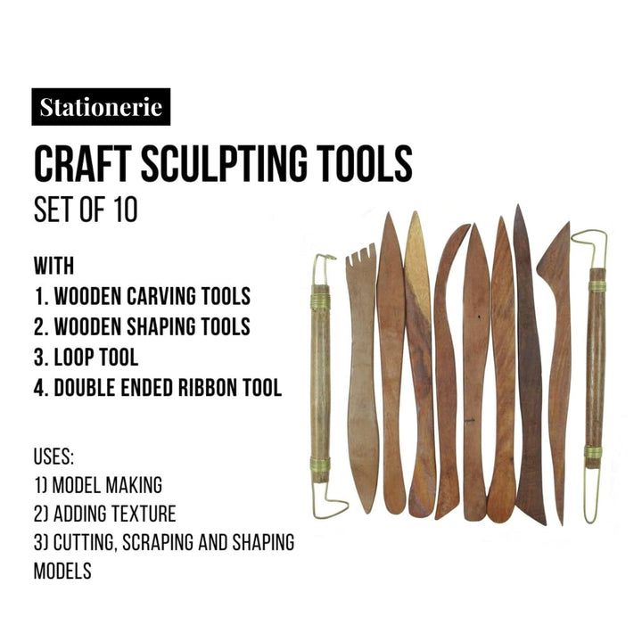 Premium Wooden Clay Modelling Tool Set - 10 Double-Ended Pottery Craft Tools for Scultping, Carving, Modeling and More