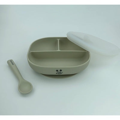 Meal Set- Suction Plates for Babies & Toddlers | Silicon Plate with Soft Spoon & Dustproof Lid | Light Green
