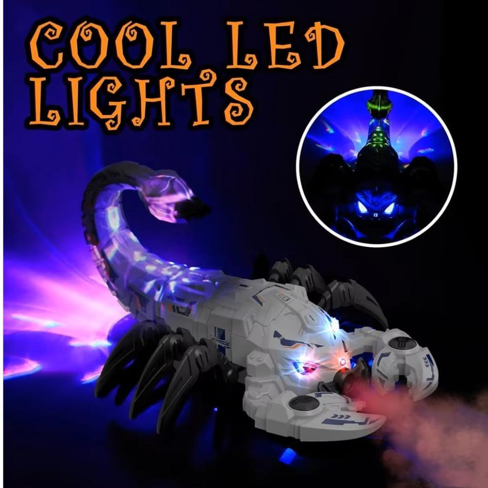 Remote Control Spray Scorpion - Robot with Water Mist Smoke, Lights, Music & Moving Joints (Grey)