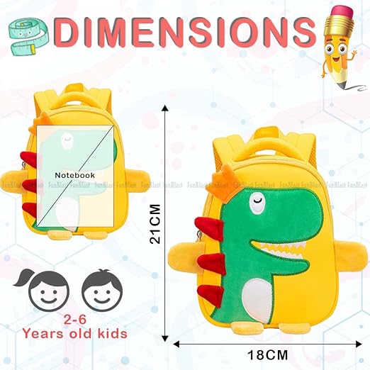 FunBlast Cute Dinosaur Print Shoulder Bag for Kids | Cartoon Crossbody Bag for Preschool, School, Picnic & Travel- Yellow