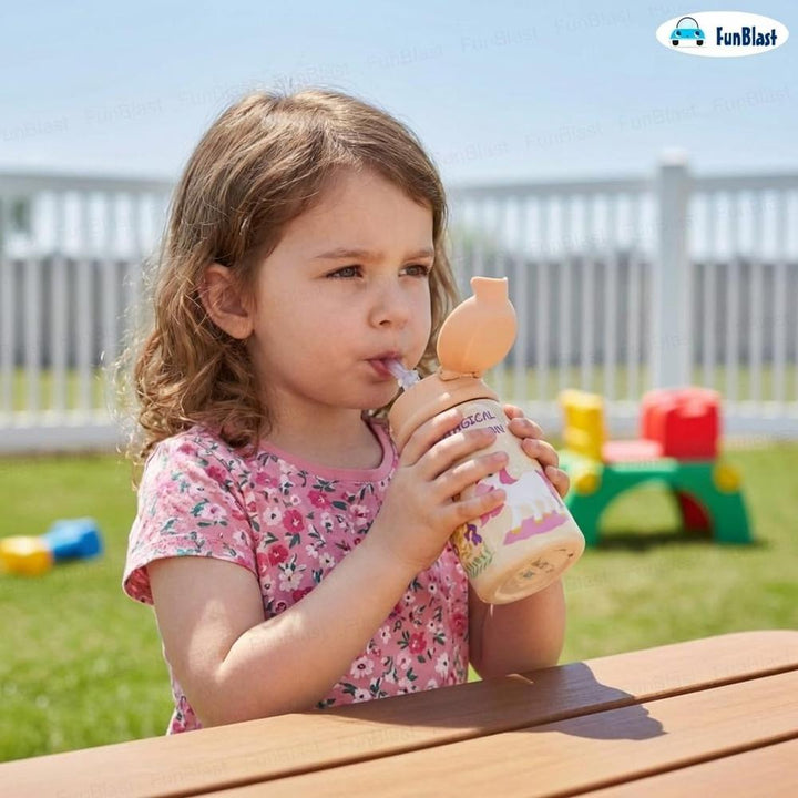 FunBlast Magical Unicorn Water Bottle for Kids | Insulated Stainless Steel Sipper Bottle with Straw | 300 ml