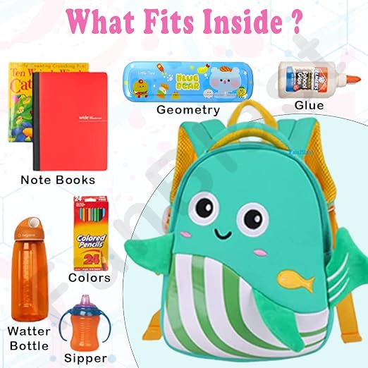 FunBlast Cute Whale Print Shoulder Bag for Kids – Cartoon School Bag for Preschool, Picnic & Travel