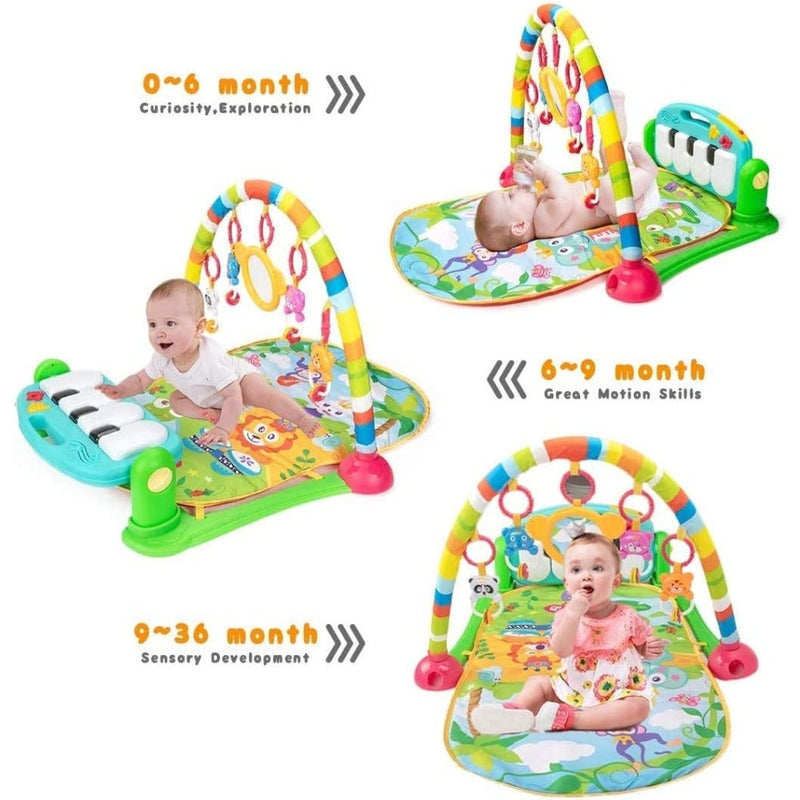 Baby Play Mat Gym & Fitness Rack with Hanging Rattles Lights & Musical Keyboard - Forest Theme