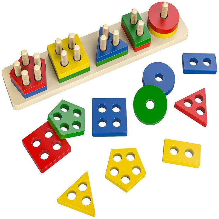 Shapes Sorting and Stacking Geometric Blocks Board (1-3 Years)