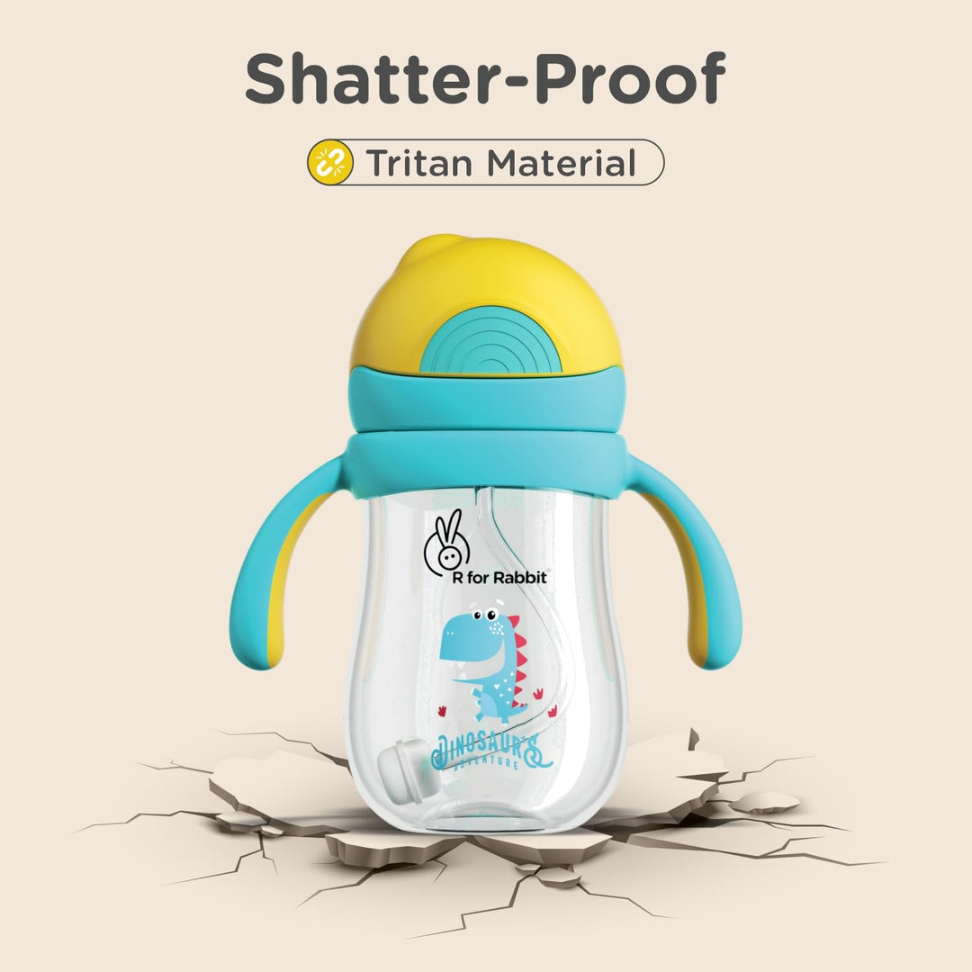 R for Rabbit Tritan Dino Straw Sipper Bottle for kids 320 ml - Yellow Blue