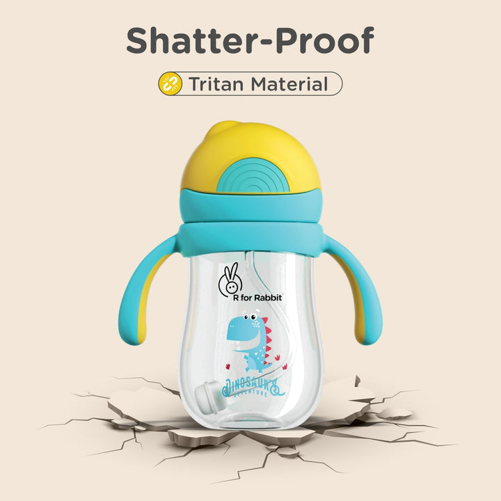 R for Rabbit Tritan Dino Straw Sipper Bottle for kids 320 ml - Yellow Blue