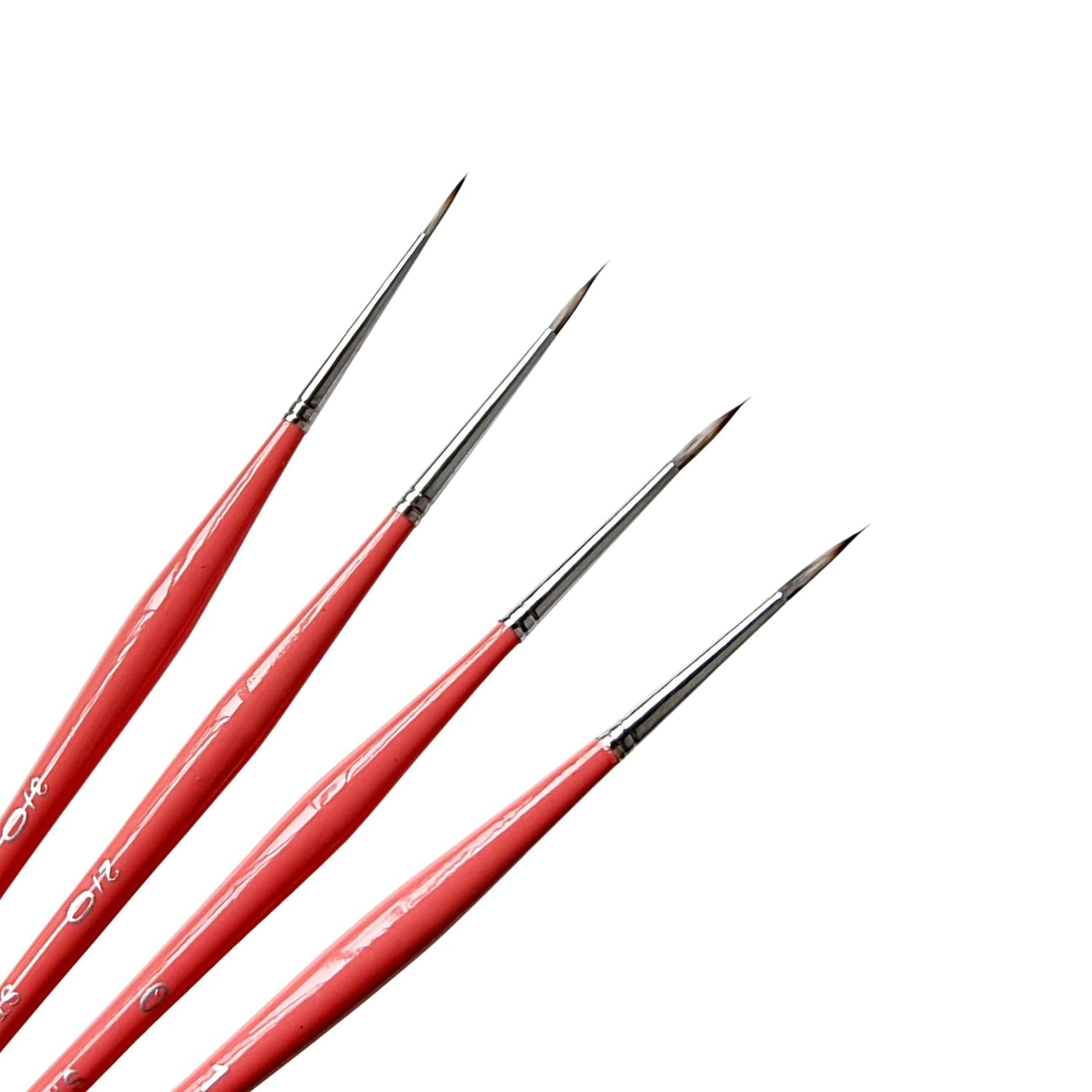 Set of 4 (000,00,0,1) Paint Brushes | Short Bristle Liner | Red