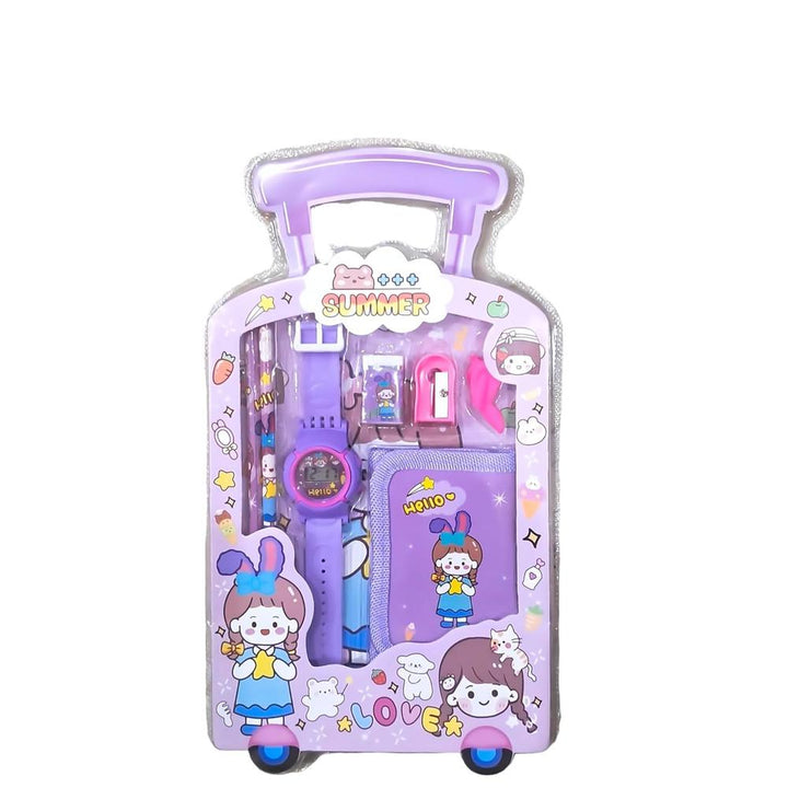 Stationery Gift Set for Kids | Digital Watch, Wallet Pouch, 2 Pencils, Eraser, Sharpener & Pencil Topper | Birthday Return Gift- 7 Pieces