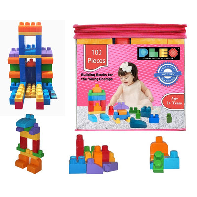 Building & Construction Blocks Educational Toy (Pink Bag - 100 Pieces)