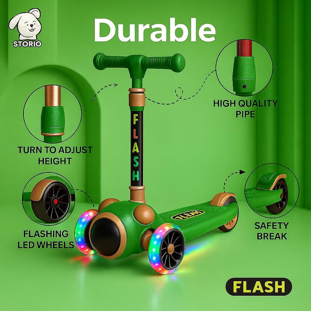Childcare Flash 3-Wheel Kick Scooter for Kids | Glow & Music | Adjustable Height & Foldable Design