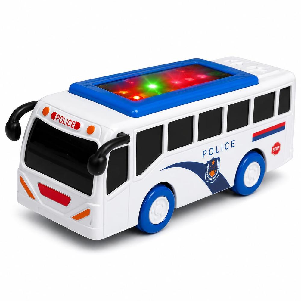 FunBlast Police Bus Toy for Kids – Push & Go Mini Police Vehicle with Light & Sound | Musical Toy Bus