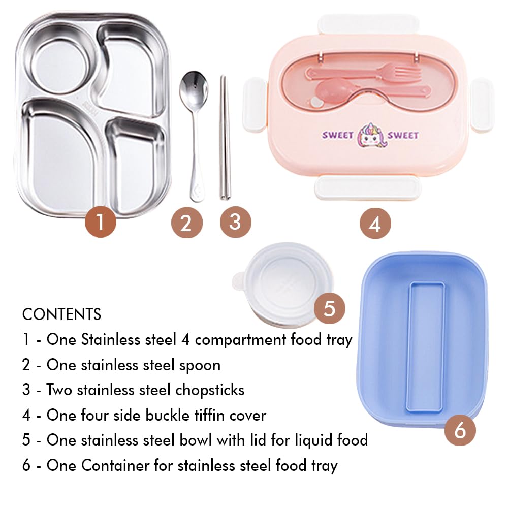 Puprle Unicorn Double Lock Stainless Steel Kids Lunch Box | Big Size