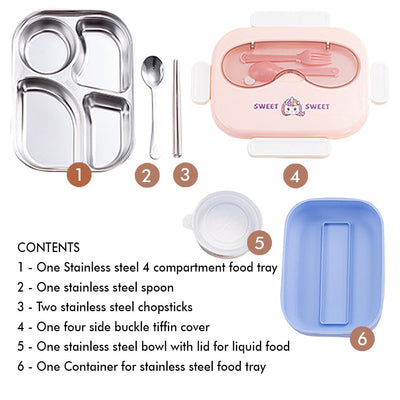 Puprle Unicorn Double Lock Stainless Steel Kids Lunch Box | Big Size