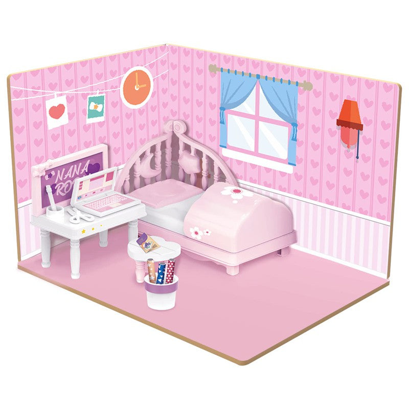 DIY Bed Room Wooden Doll House with Plastic Furniture, Dollhouse