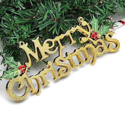 Pack of 2 Hanging Merry Christmas 3D Banner Sticker for Tree Decoration - 30 cm and 10 cm Combo