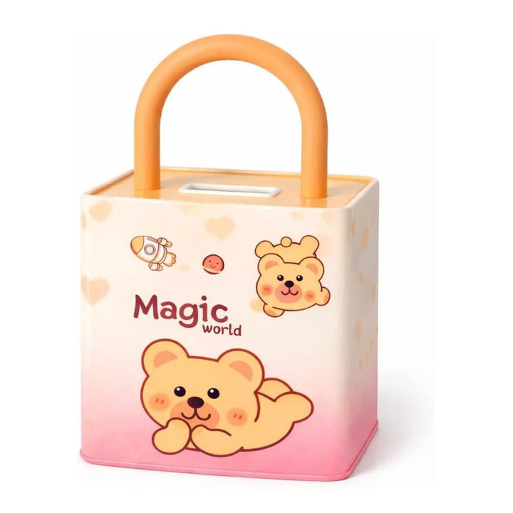 Magic World Cute Cartoon Piggy Bank with Combination Lock | Portable Money Saving & Cash Storage Box for Kids | Mini Coin Bank for Boys & Girls