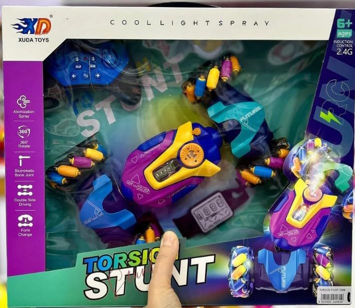 Xuda Toys RC Torsion Stunt Car with Spray, LED Lights & Music | Dual Remote Control Car