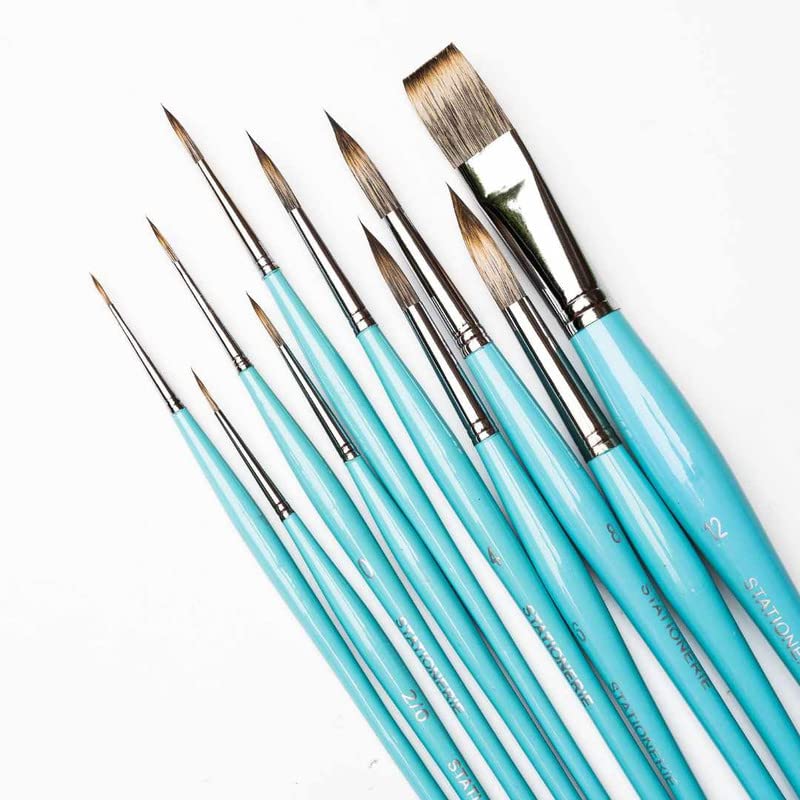 Set of 10 Paint Brushes | Watercolor Hybrid Brush Set for Artists with Brush Holder | 2nd Gen Aquasync Bristle & Oval Grip Handle | ICY Blue