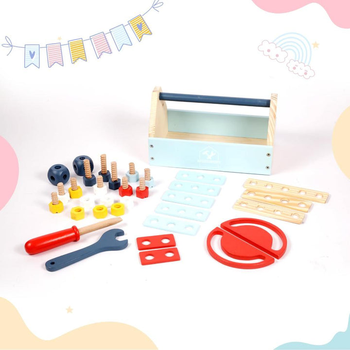 Little Ginnie Wooden Builder's Toolbox Playset - Screwdriver, Wrench, Nuts & Bolts