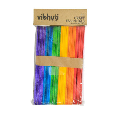 100 Wooden Multicolored Big Ice Cream Sticks | Ideal for Arts & Crafts and School Projects